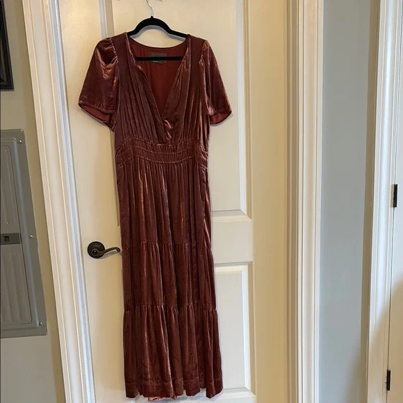 Anthropologie Velvet Maxi Dress in Deep Burgundy - Picture 1 of 6